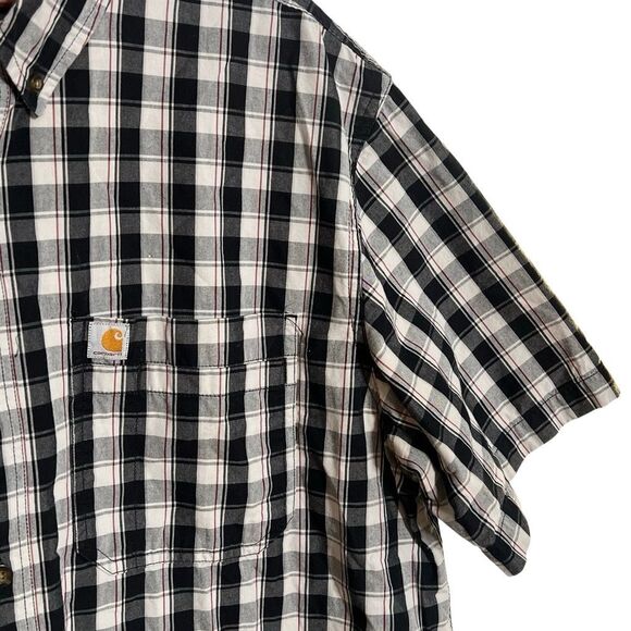Carhartt Relaxed Fit Lightweight Plaid Short Sleeve Button Down Shirt Black XL - Picture 3 of 7